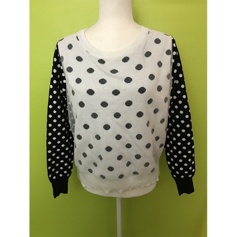 Kling Black White Dots Outer Sweater Knit Top Sz 3
